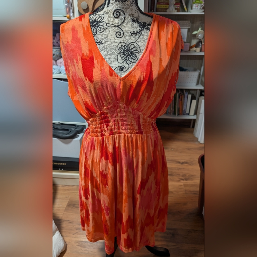 Old Navy Orange and Red Midi Dress